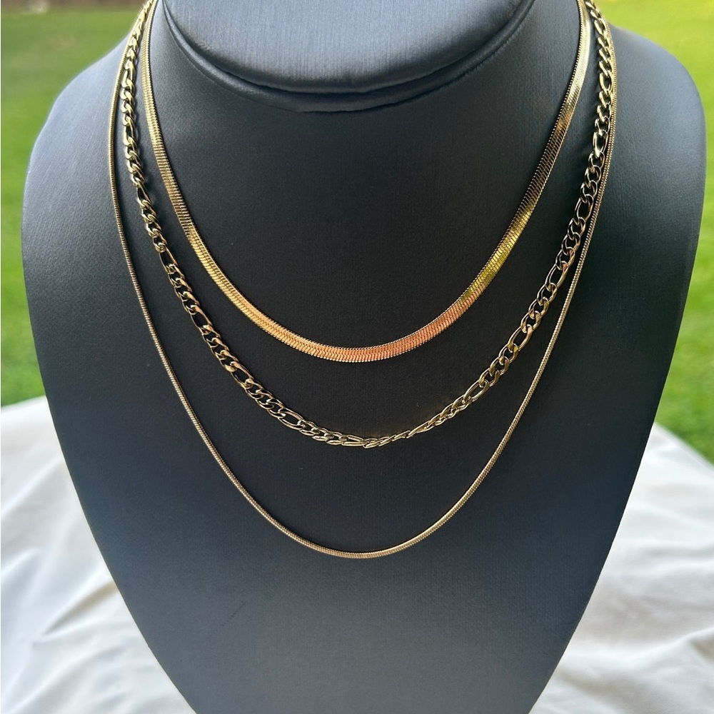 Elegant Gold Layered Stainless Steel Necklace Set